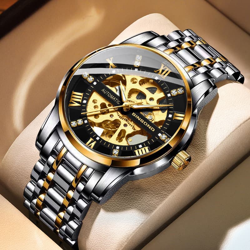Relógio mecânico masculino automático oco luminoso à prova dwaterproof água estudante versão coreana simples moda na mod
