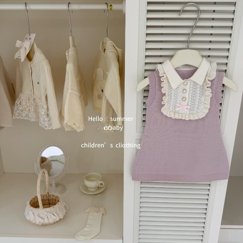 Roxo Rosa Especial!Feminino bebê outono estilo coreano vestido colete francês vestido de malha fungo borda 8DVM