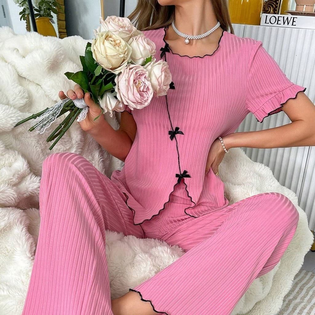 Pijamas terno de duas peças respirável Casual moda exterior Wearable Loungewear calças de manga comprida terno feminino