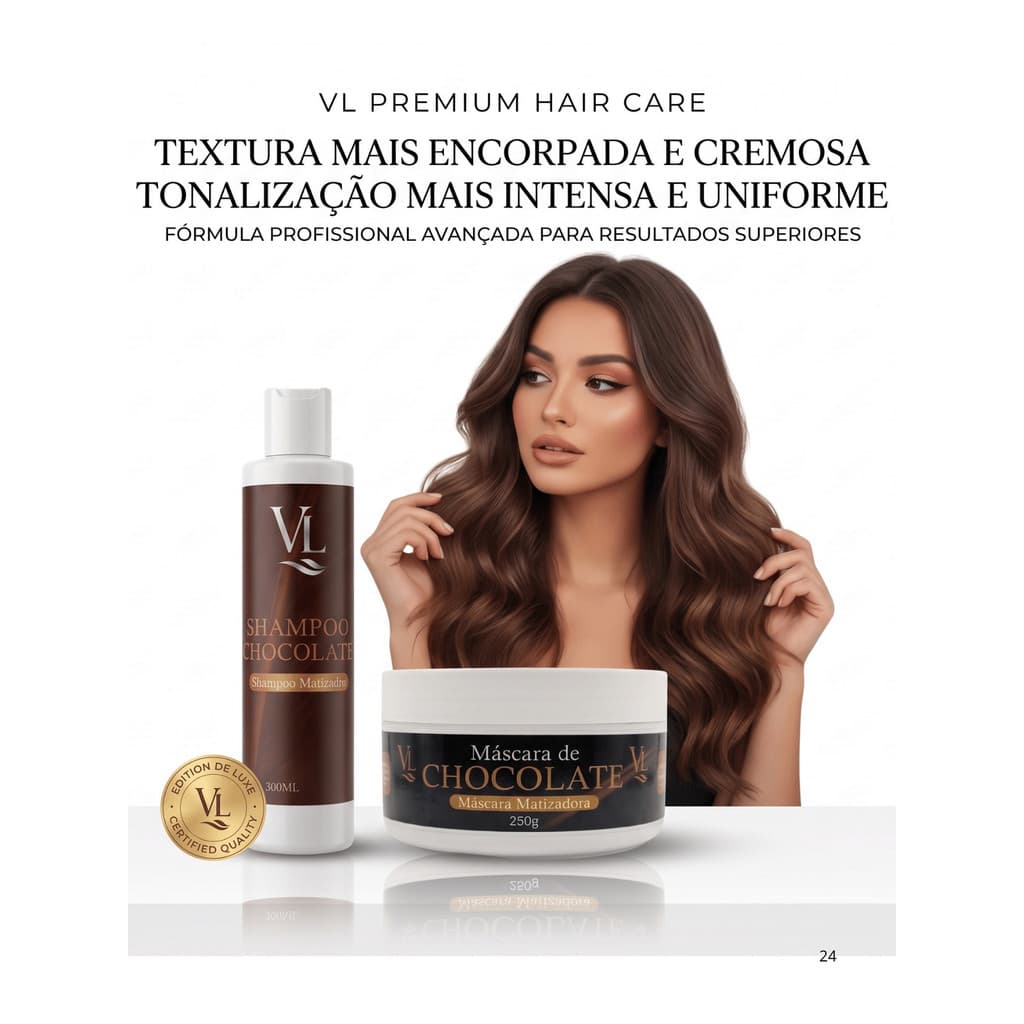 Kit Shampoo + Máscara Matizadora Chocolate VL Cosméticos – Tonalização Profissional e Brilho Intenso