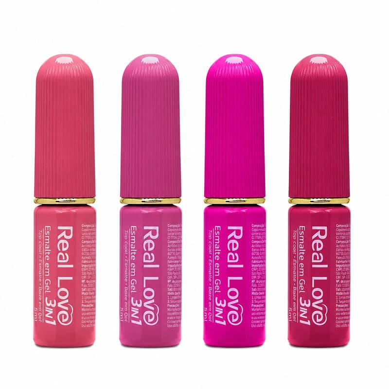 Kit 4 Esmaltes em Gel 3 em 1 Tons de Rosa Real Love