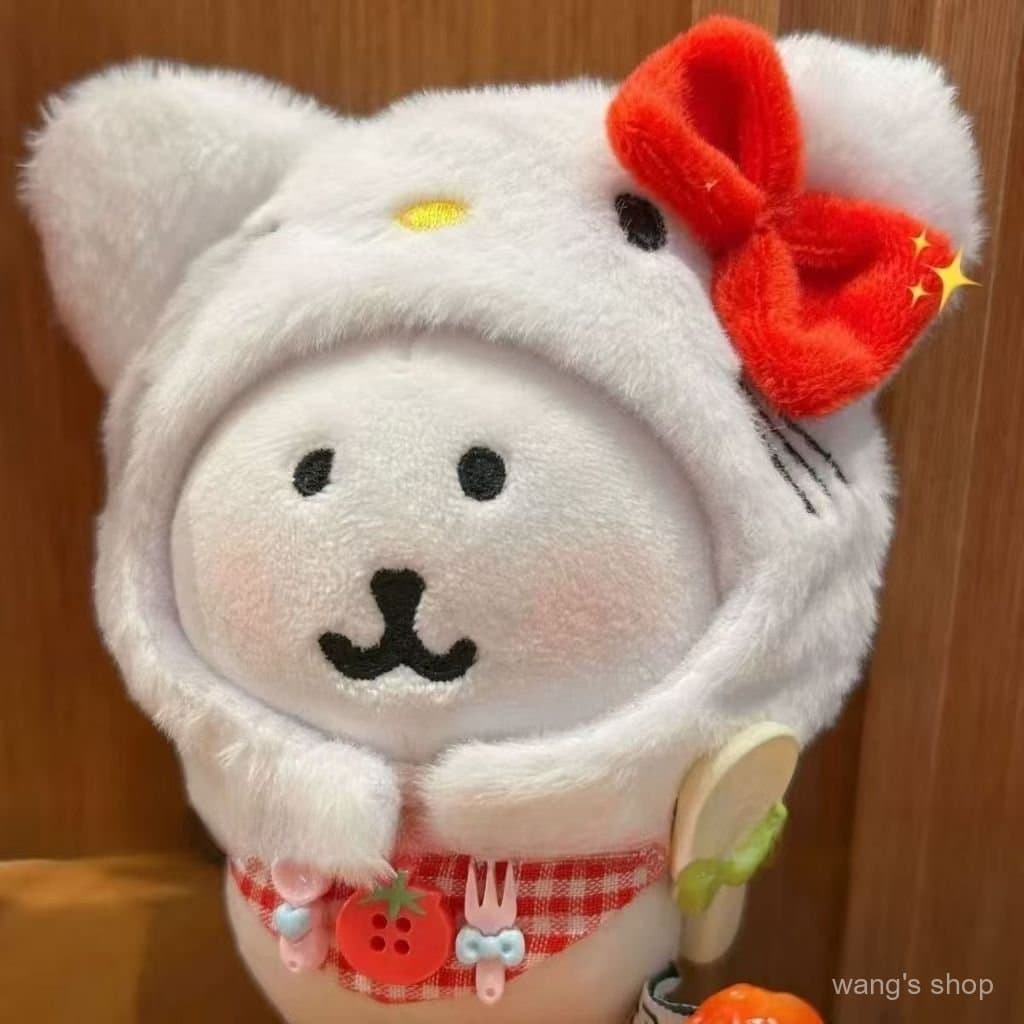 Conjunto de roupa de boneca de pelúcia de 13cm com touca, cachecol e óculos, tema Hello Kitty e Urso Auto-ironizado, ado