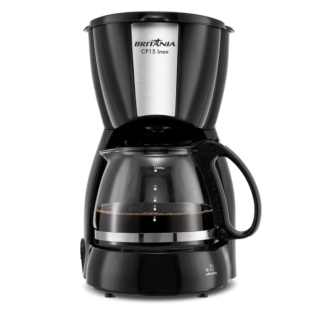 Cafeteira Britânia CP15 Vidro Preto Com Inox