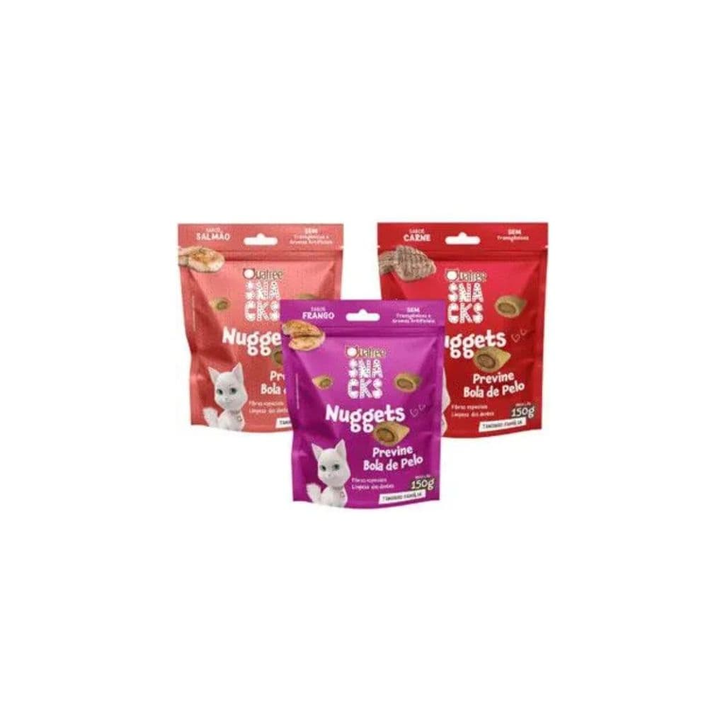 kIT Petisco Snack Quatree Gatos Nuggets Bola de Pelo 150 gr