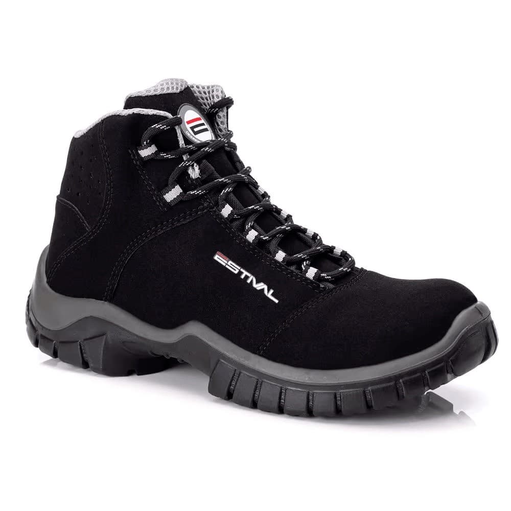 Bota de Segurança em Microfibra Preto e Cinza Estival - Brinde Palmilha PU - PVC CA 44558