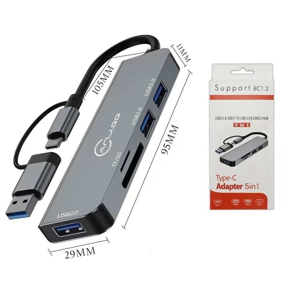 Hub USB Tipo C 5 em 1 Adaptador USB 3.0 Leitor SD TF USB-C Notebook MacBook Android