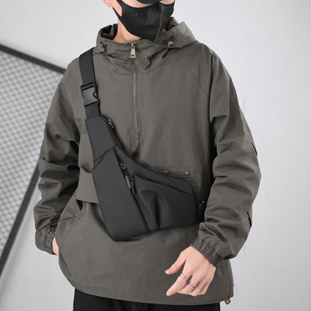 DRM Anti-Roubo Close-Fitting Triângulo Bolsa Casual Filme De Couro Masculina Esquerda E Direita Crossbody De Peito
