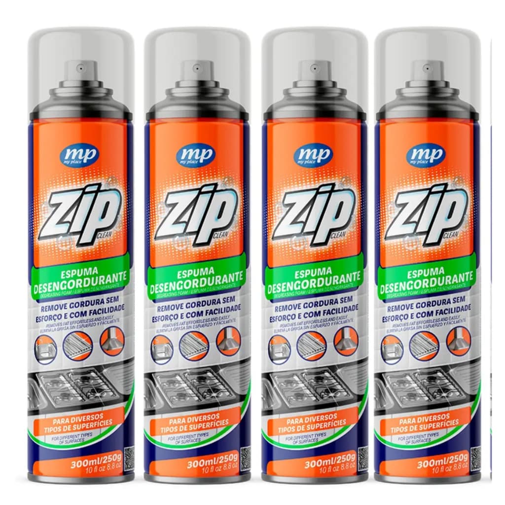 kit 4 espuma desengordurante zip spray 300ml cozinha fogão geladeira microondas armários inox mesa