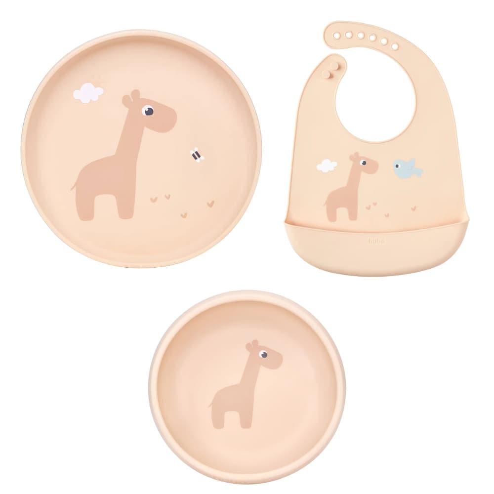 KIT C/ BABADOR EM SILICONE,PRATINHO E BOWL CLOUDY BEGE - BUBA