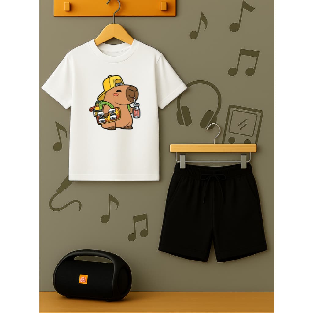 Conjunto Capivara Skate Sk8 Camiseta e Bermuda Moletom Infantil Juvenil Short Menino Menina Algodão Macio