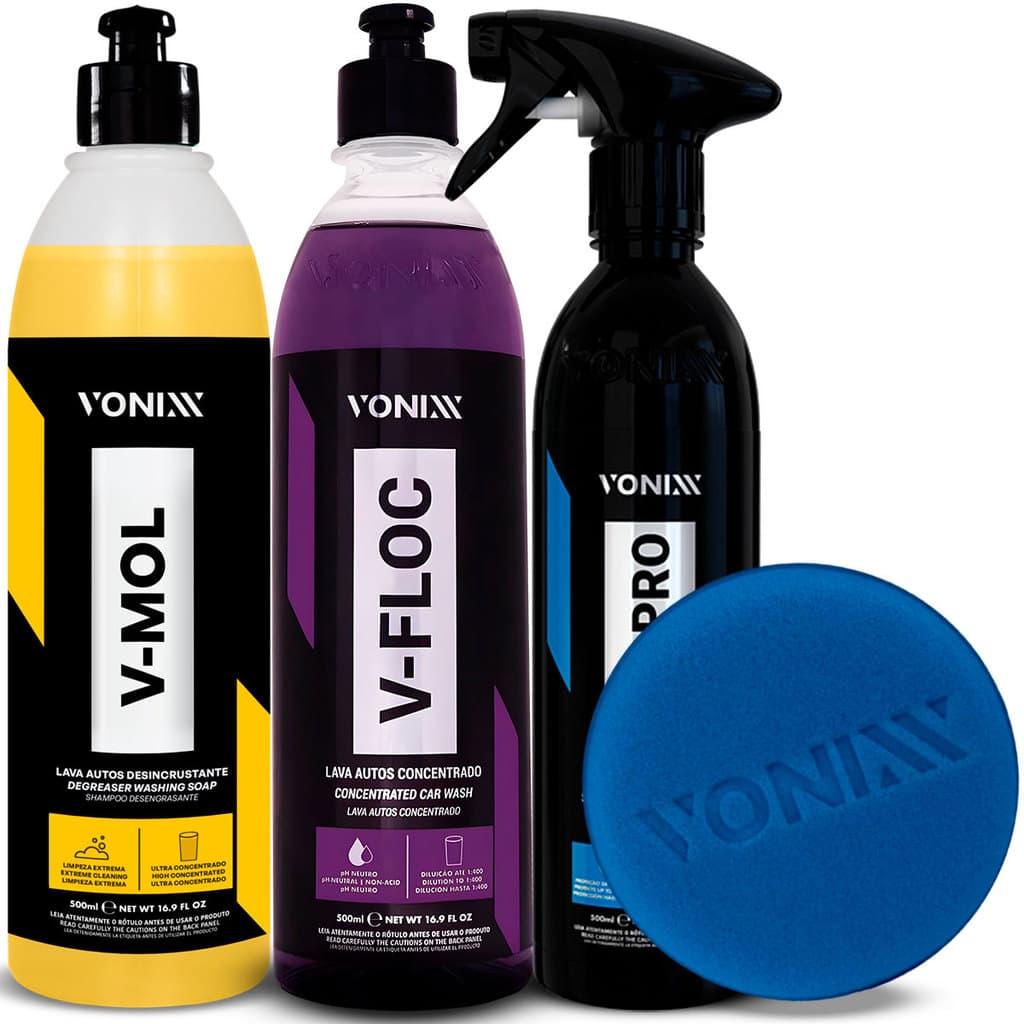 KIT Shampoo Automotivo Vonixx V-Mol 500ml + Shampoo V-Floc Concentrado 4/1 + Sio2 Pro 500ml Vonixx Diminui Risco Redutor