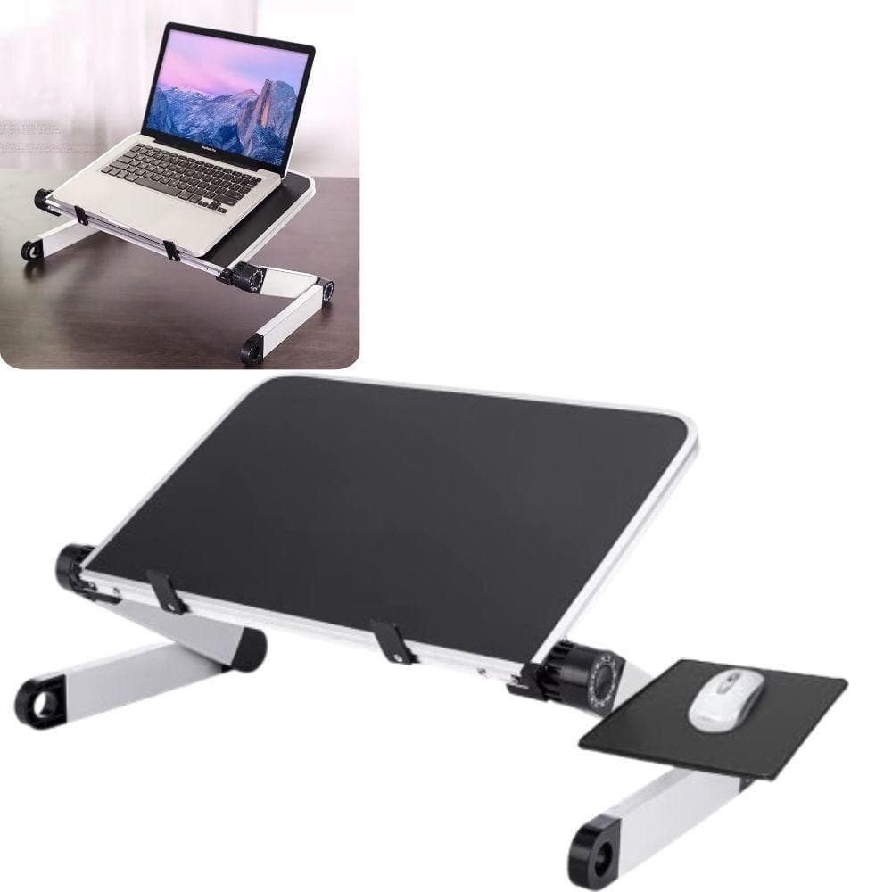 MESA NOTEBOOK DOBRAVEL ALUMINIO MULTIFUNCIONAL SUPORTE AJUSTAVEL ARTICULAVEL 360 MOUSEPAD
