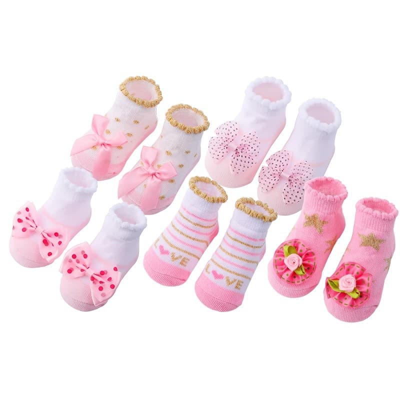5 Pares/Conjunto de Meias de Algodão para Bebês Meninas, Acessórios para Recém-Nascidos de 0 a 24 Meses