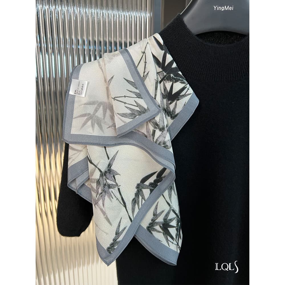 Tinta Bambu de Edição Limitada!Estilo chinês duplo Crepe lenço de seda longo tira cachecol feminino primavera outono len