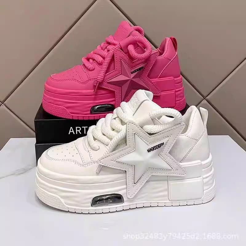 Moda na moda novo estilo tênis feminino confortável estrela de cinco pontas plataforma de sola grossa sapatos casuais sa