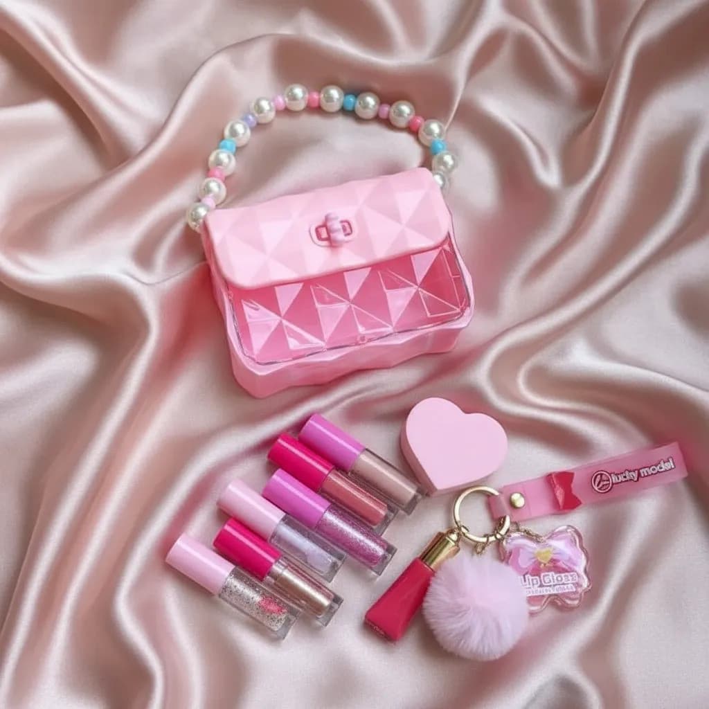 Kit De  Maquiagem Brilho, Gloss  Com Bolsinha Amor Anjo