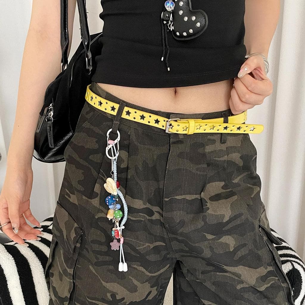 Moda de rua quente menina cinto feminino novo estilo y2k limão amarelo com camuflagem calças de vaca acampamento All-Mat