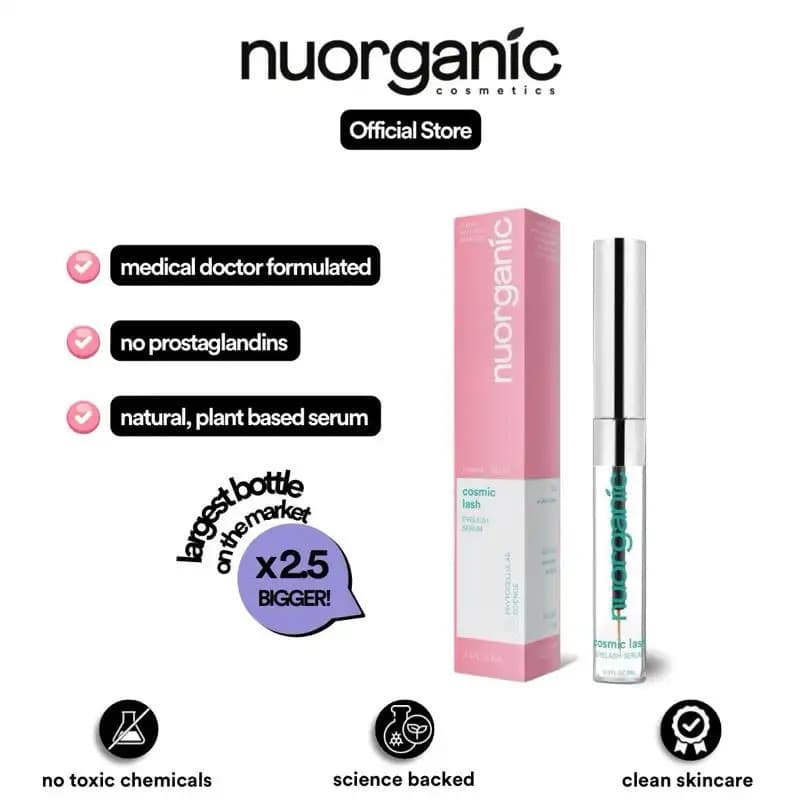 nuorganic Sérum para Cílios 8ML para Cílios Mais Grossos e Longos, Desenvolvido por Cientistas Anti-Envelhecimento, Fórm