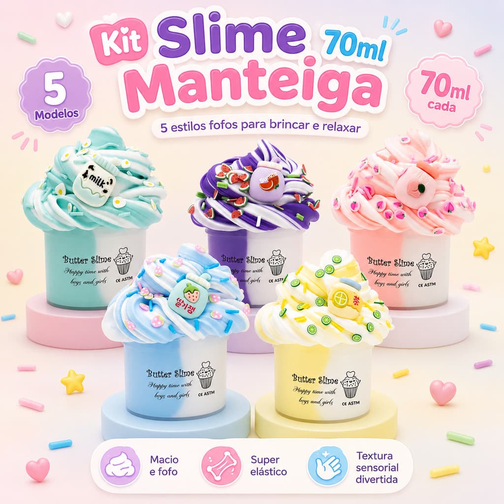 Cloud Butter Slime 70ml – Kit De Brinquedos Moles Para Alívio Do Estresse Sensorial Macio