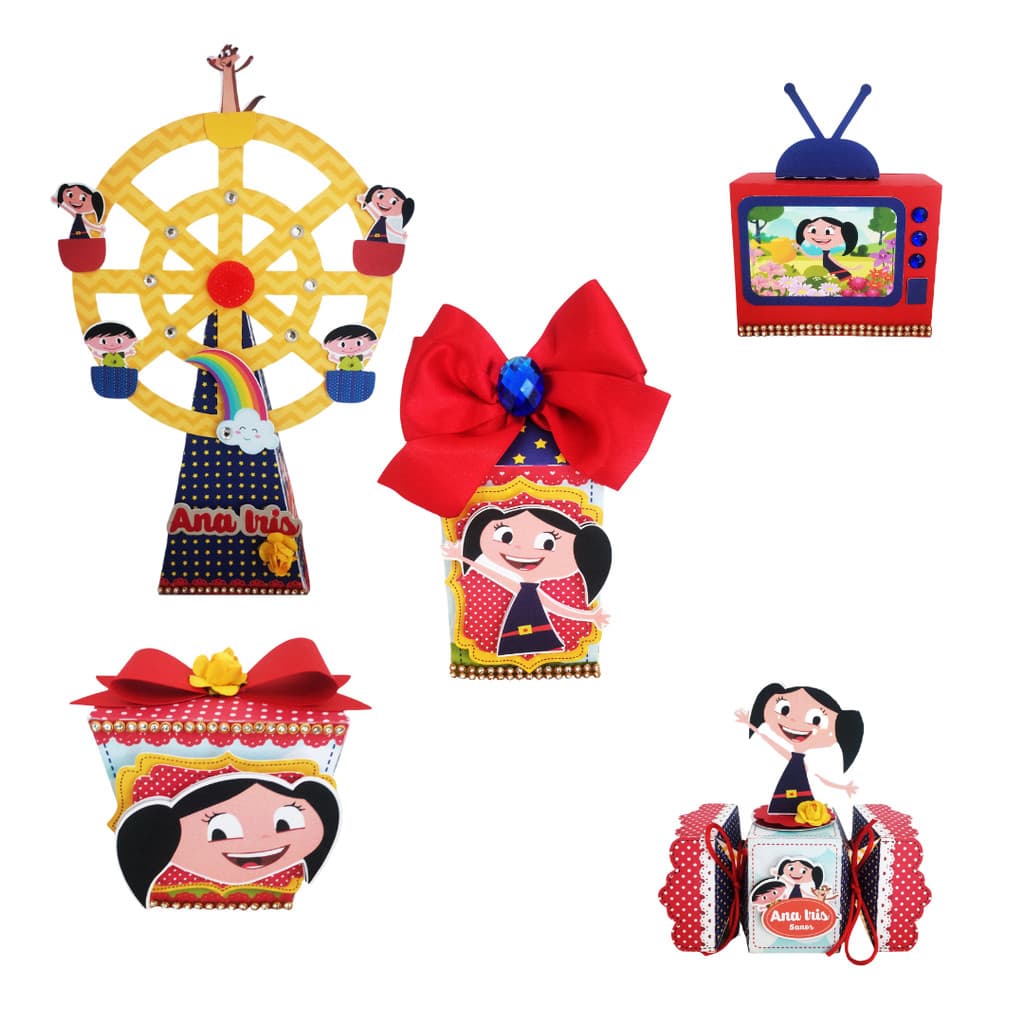 Kit Festa Show da Luna Vermelho e Azul, Caixinha Para Aniversario Personalizadas.