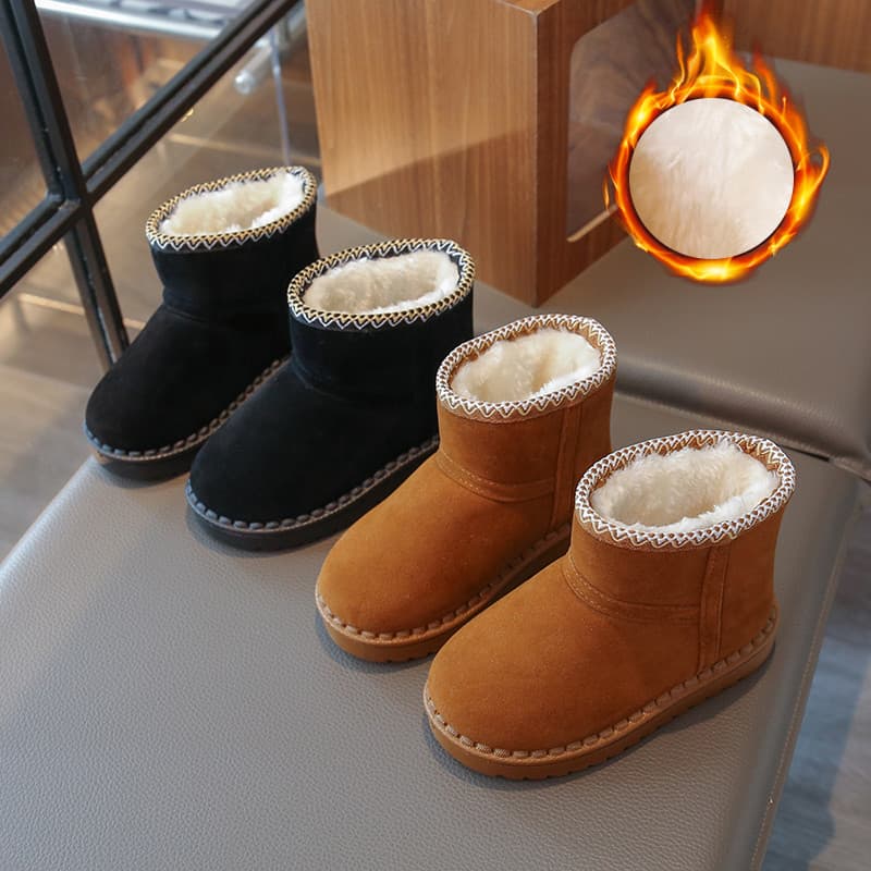 Novas botas de neve de renda forro de lã de inverno engrossado botas de algodão das crianças meninos grandes sapatos de