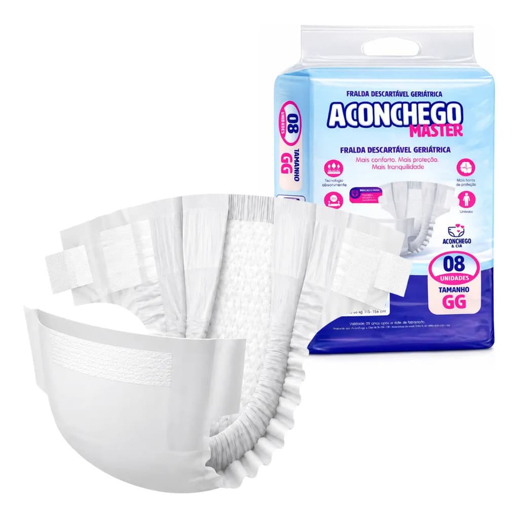 Fralda Geriátrica Descartável Aconchego Master Alta Absorção GG 8 Unidades Premium