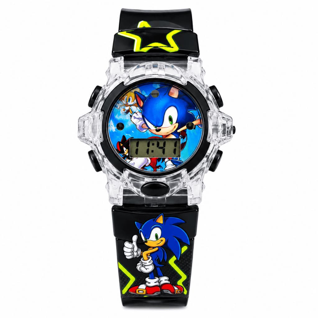 Relógio Musical Infantil Sonic Hedgehog Digital Menino Sega Pulseira Silicone Divertido Ouriço Azul Top