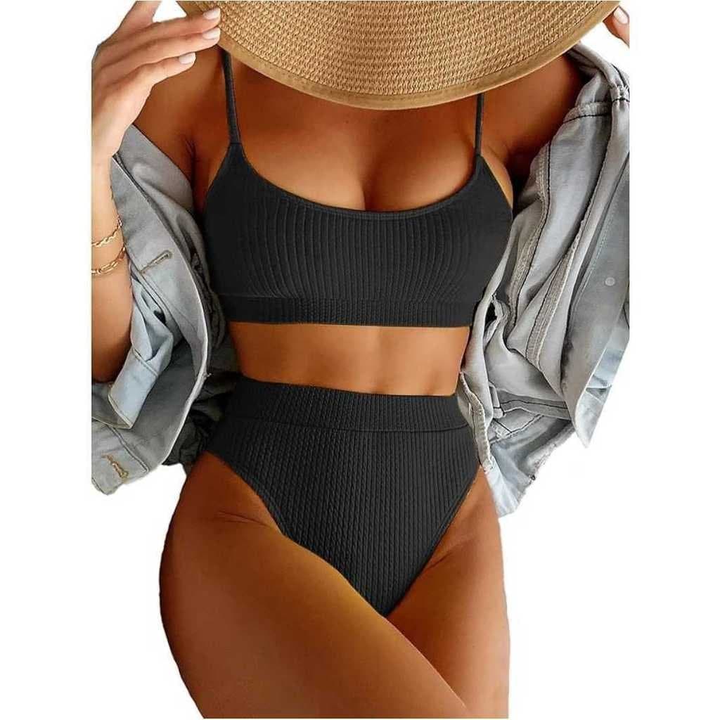 Novo conjunto de biquíni para mulheres, maiô de duas peças em cor sólida com tecido ondulado, biquíni separado VU44.