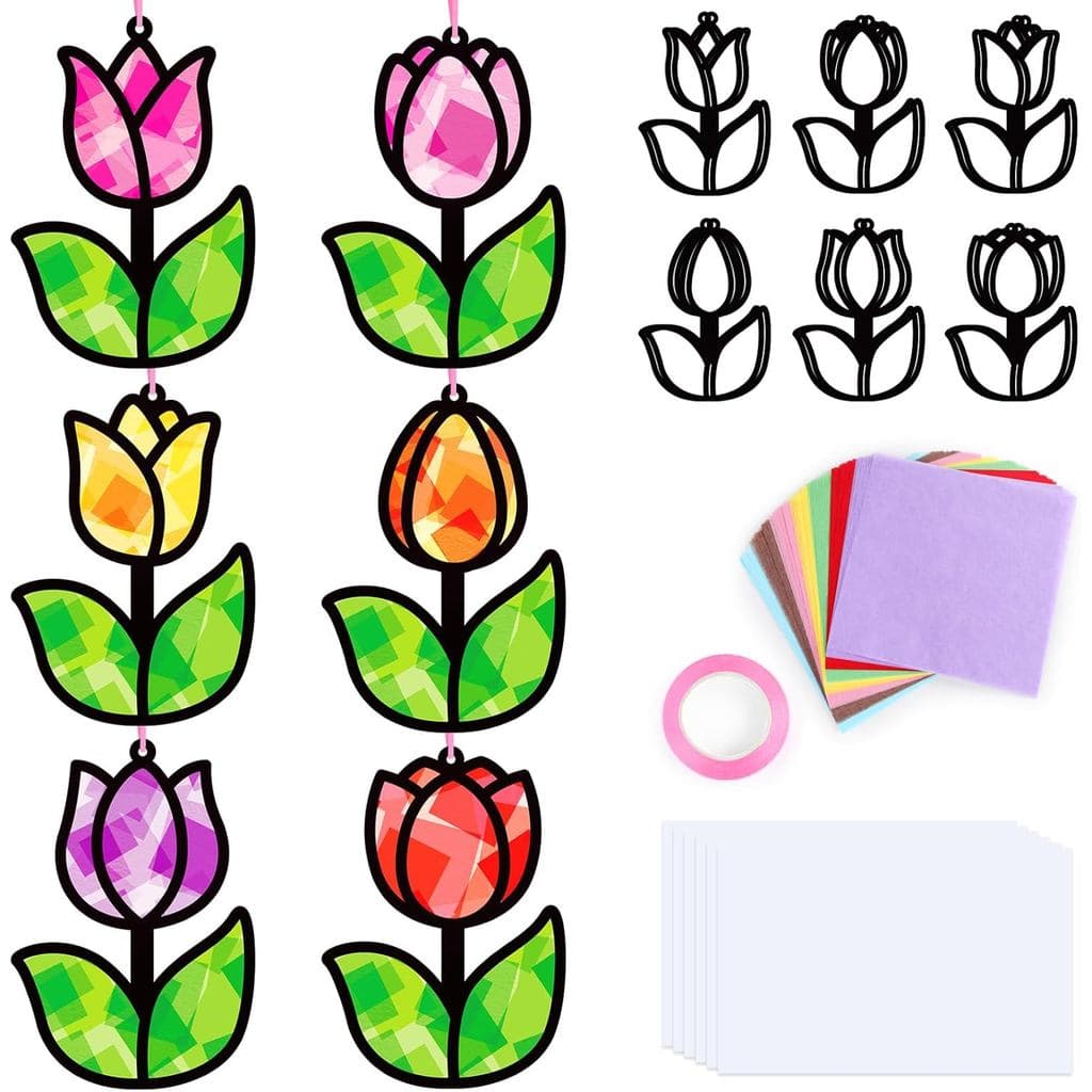 Qyeahkj 36 Conjuntos de Artesanato de Tulipas de Papel para Primavera para Meninos e Meninas, Artesanato DIY de Flores d