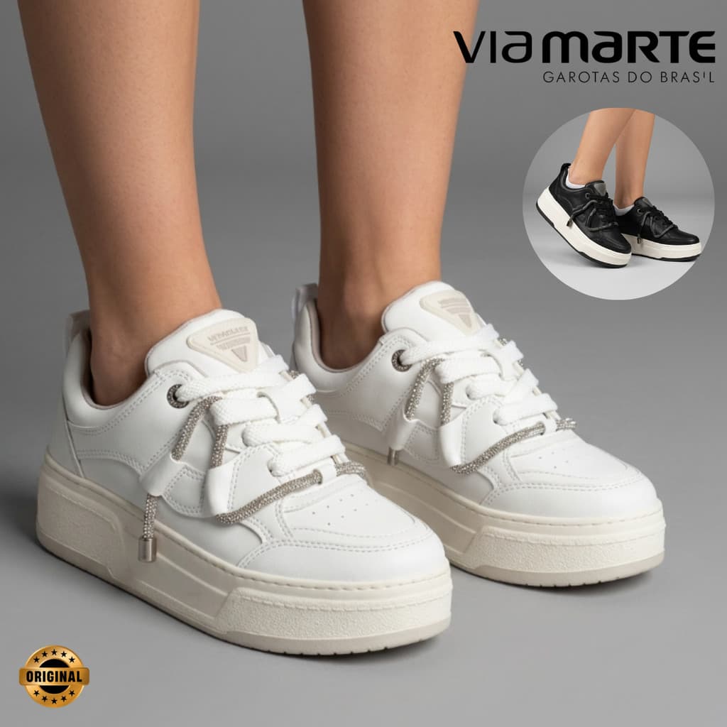 Tênis Via Marte Feminino Plataforma Flatform Cordão Strass Casual Confortável Leve Original