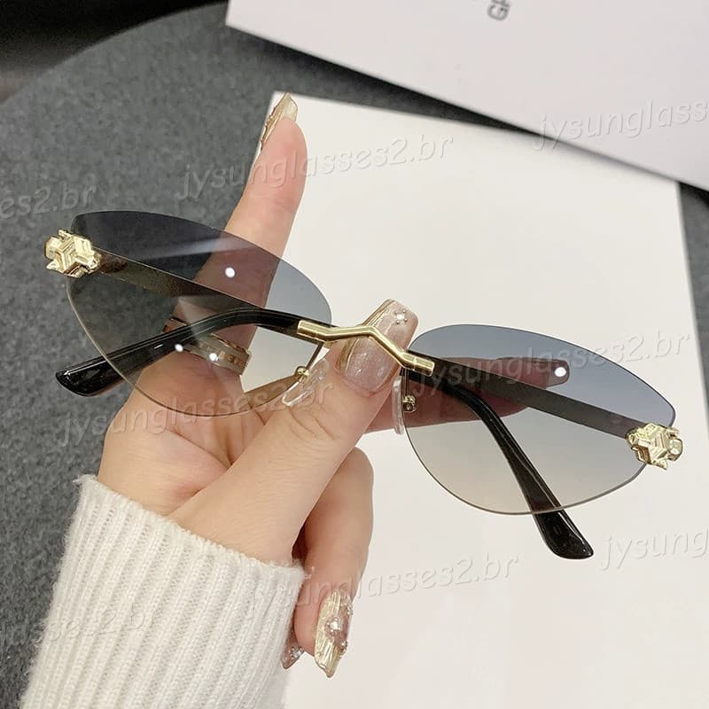 Óculos de Sol Femininos Estilosos com Lentes Triangulares em Degradê Metálico, Estilo Europeu e Americano D0CA