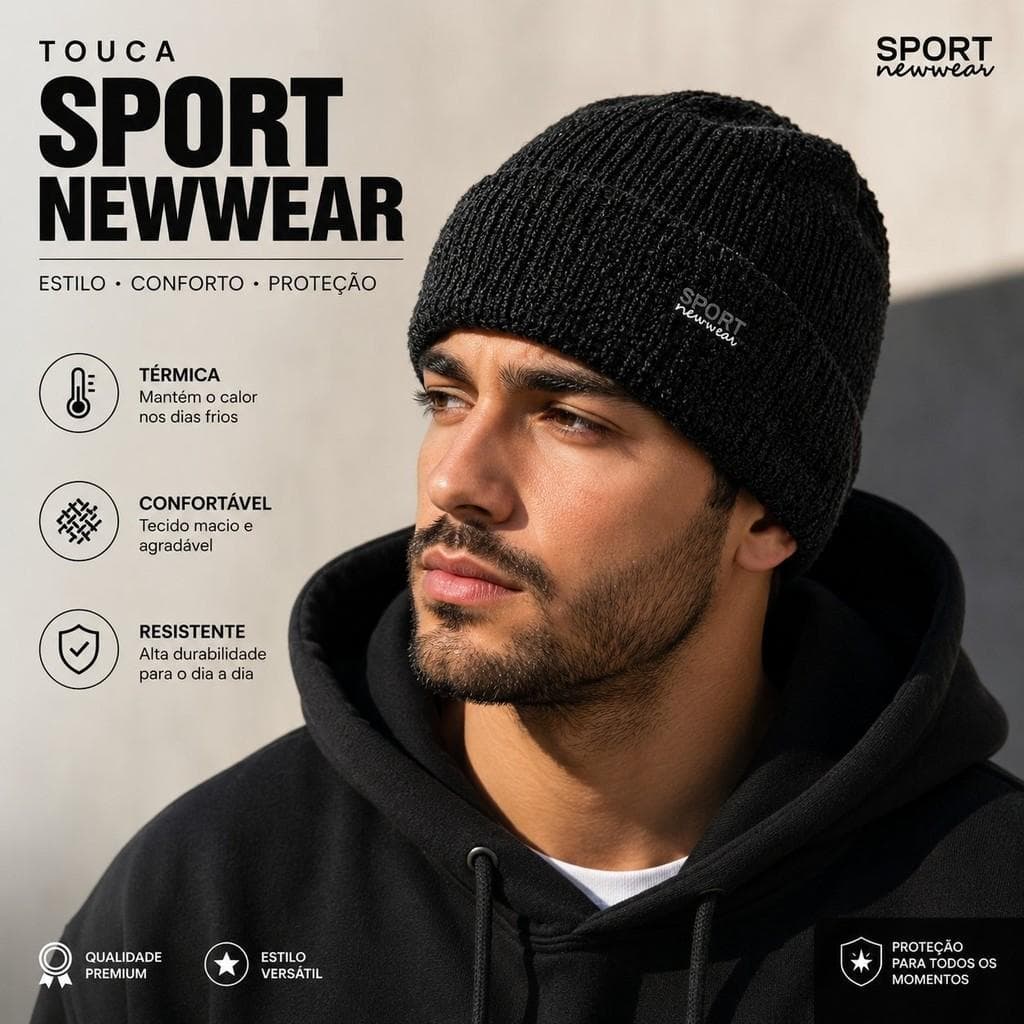 Touca Masculina Preta Gorro com Pelúcia Interna para Inverno