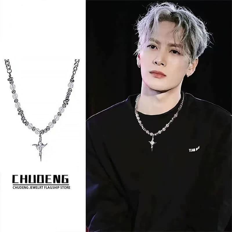 Gelo rachado contas cruz estrela colar masculino High-End sentimento rufião bonito luz luxo nicho pingente moletom corre