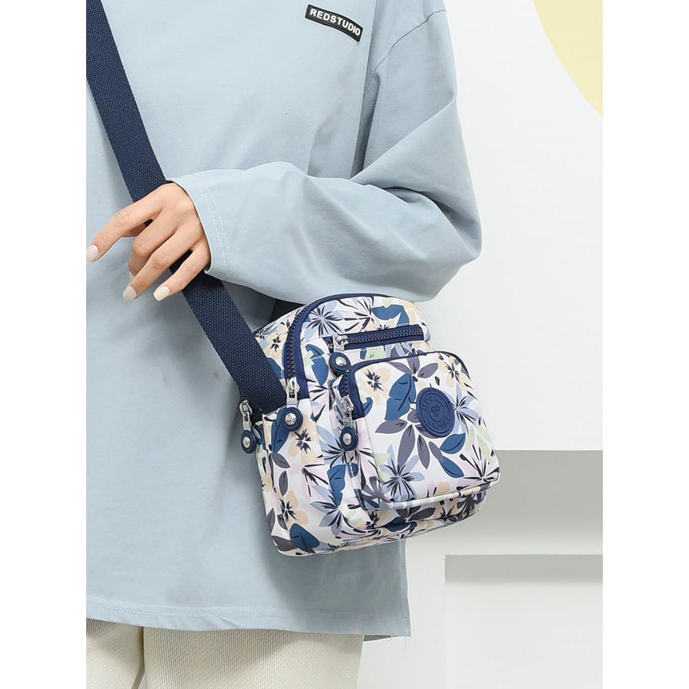 bolsa feminina bolsa transversal feminino Bolsa quadrada pequena de tecido de Nylon estampada com vários compartimentos