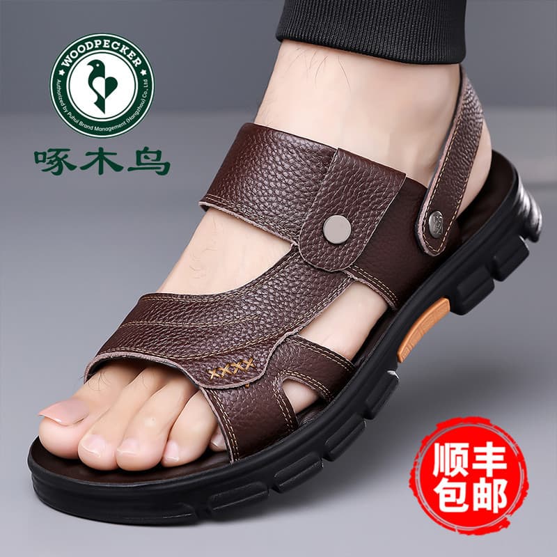 Woodpecker verão novo estilo sandálias masculinas casuais ao ar livre usar sapatos de praia masculino látex sola macia d