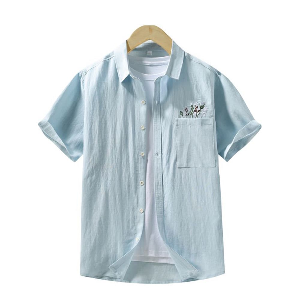 Camisa de manga curta de linho masculina verão solto Casual na moda All-Match meia manga topo estilo fino respirável cam