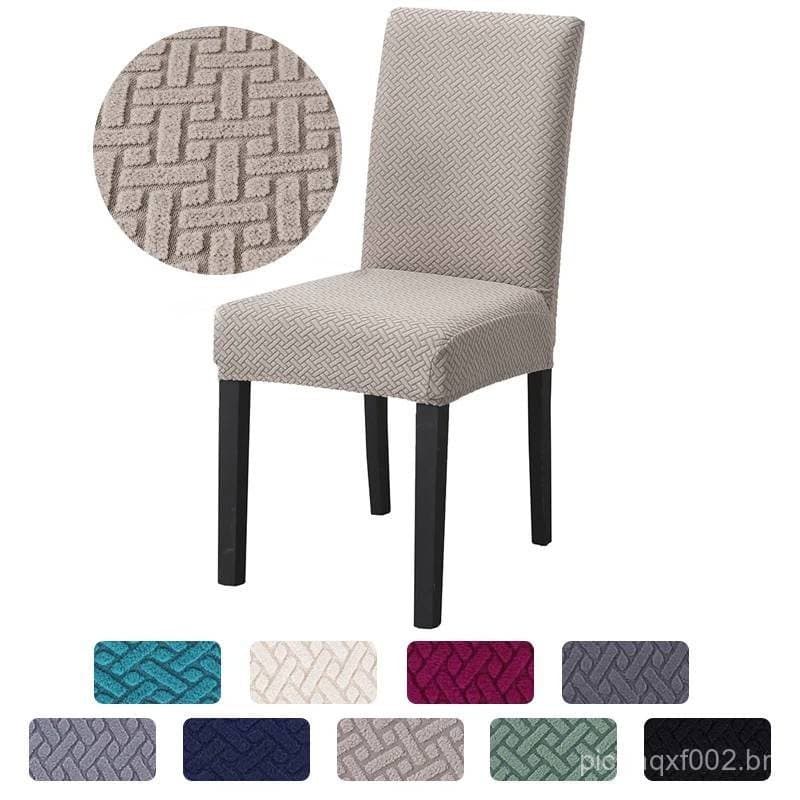Capa De Cadeira De Jantar Jacquard Spandex Esticável Hotel Banquete De Cor Sólida Decorar À Prova De Pó