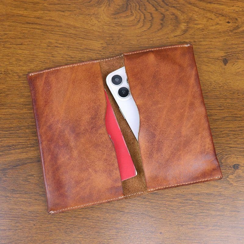 Novo estilo de couro curtido vegetal, cor polida à mão, bolsa para passaporte de couro genuíno desgastado, bolsa para do