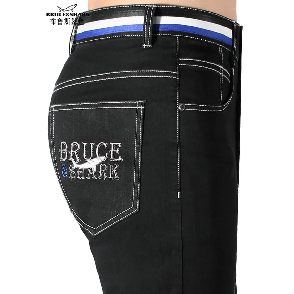 Calças de brim de verão masculinas finas calças retas Bruce Shark Street Wear masculino solto tamanho grande calças pret