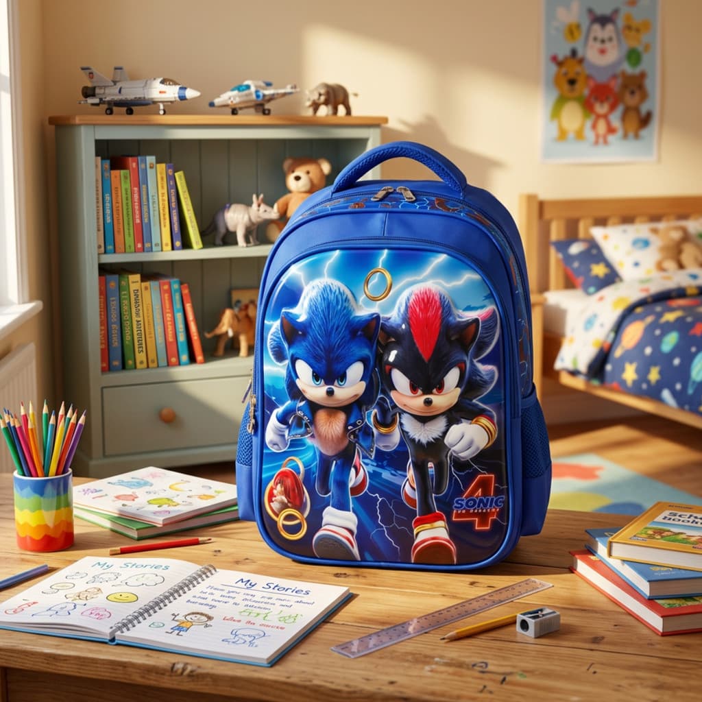 Mochila Escolar Infantil Sonic Menino Reforçada Estampa em 3D linda
