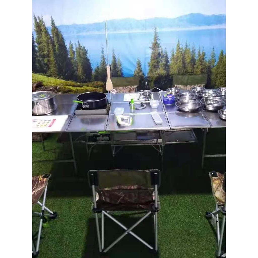 BRS96 Royal Food Room Móvel Cozinha RV Fogão Conjunto Pote Auto-condução Tour Camping Mesa Dobrável Utensílios de Cozinh