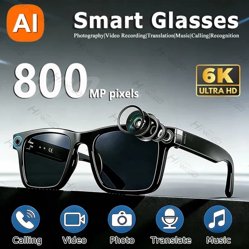 2026 Novo 4K HD 800W Pixel Câmera Dupla Óculos Inteligentes Masculino 1080P Gravação De Vídeo AI Chat WIFI Transmissão