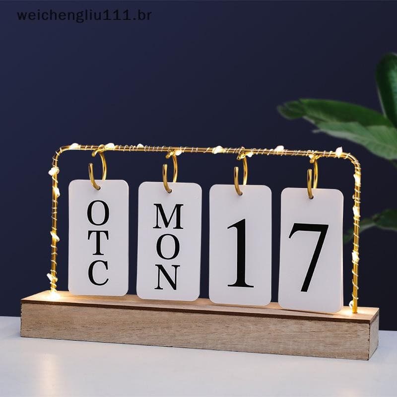 # weicheng Calendário Flip Com Luz Para Mesa De Perpétuo De Madeira Exibição De Data Do Mês Decoração De Escritório Domé