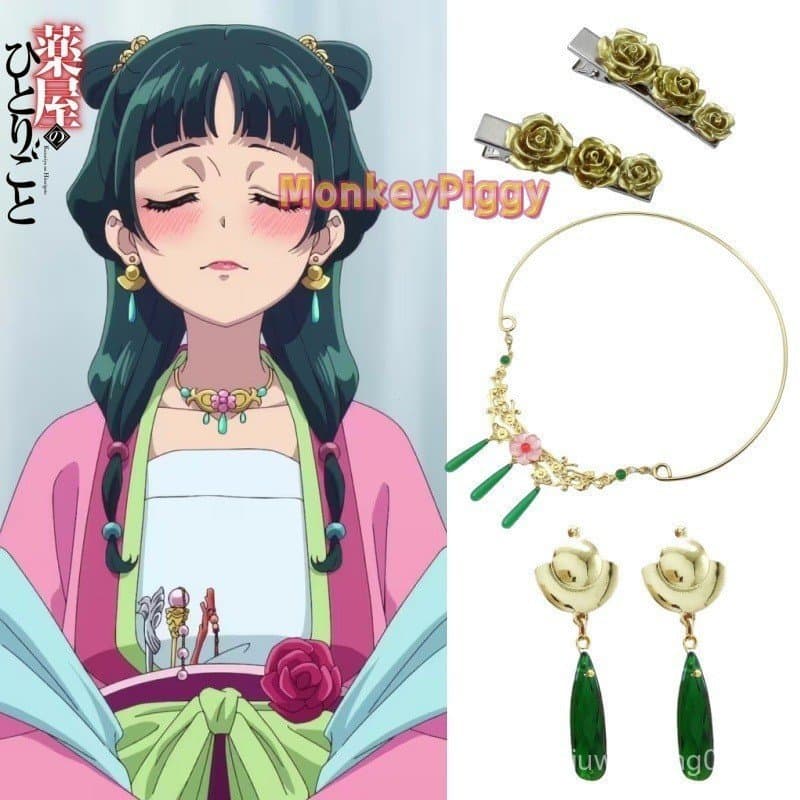 Colar, Brincos e Acessório de Cabeça Maomao, Acessórios de Cosplay Anime The Apothecary Diaries, Adereços, Joias Feminin