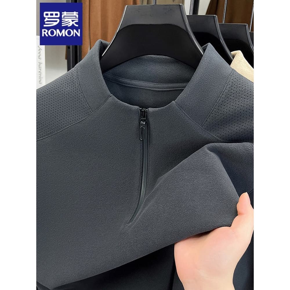 Lomon meio zíper moletom de lã masculino 2025 novo estilo outono manga comprida camiseta gola alta Casual