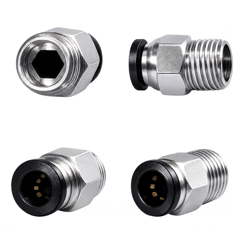 Kit 4 Conectores Pneumático Conector Engate Rápido Tubo Conexão Pu 8mm X 1/4 Rosca Npt