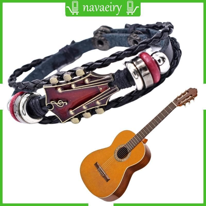 nava Retro Couro Punk Guitarra Pulseira Ajustável Trançado Mão Tecido Jóias Pulso Para Entusiastas Da Música
