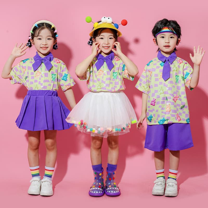[Estoque pronto, envio rápido] Fantasia de Performance infantil para o dia das crianças, camisa de grade de jardim de in