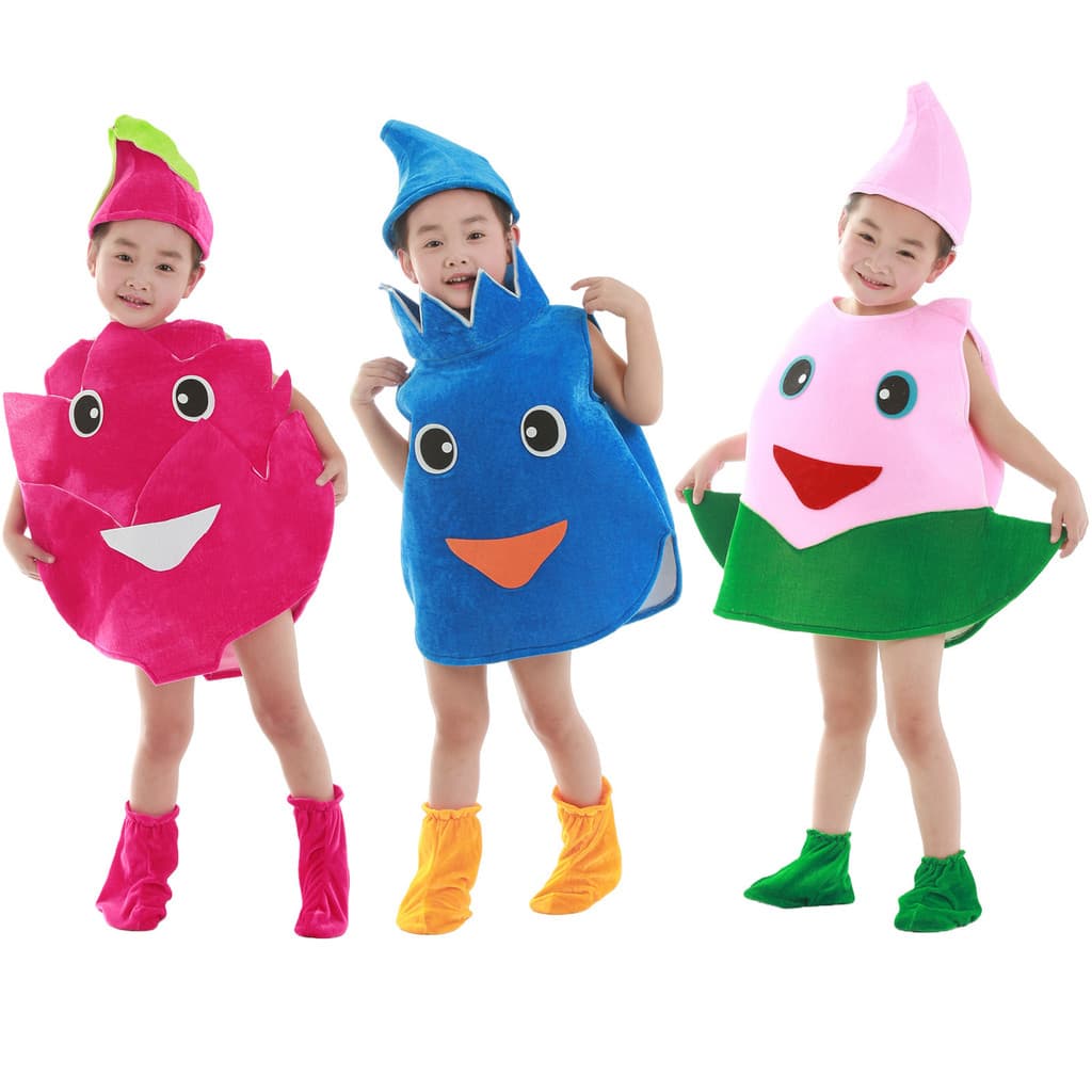 [Estoque pronto, envio rápido] Fantasia infantil de dança de frutas, maçã, Banana, morango, dramatização, jogos de beijo