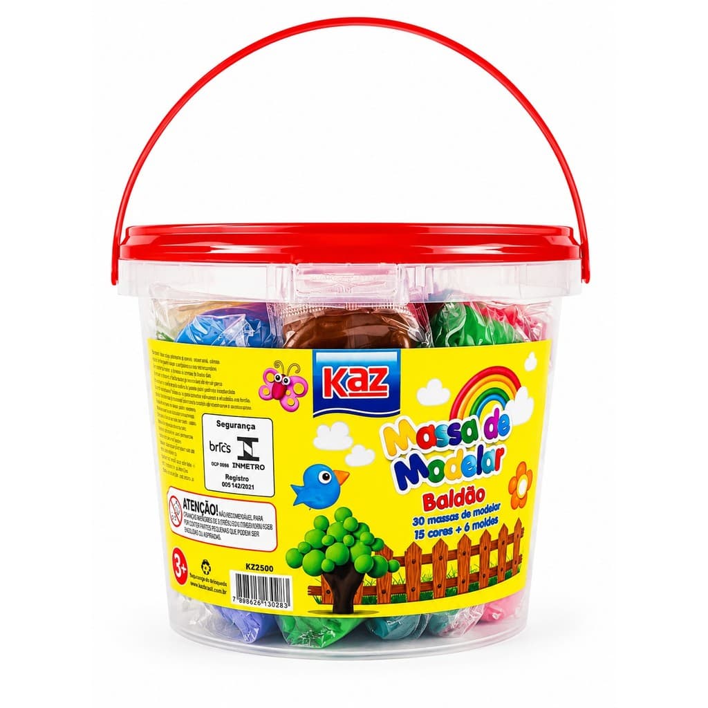 Baldão Massa de Modelar Kaz 30 Unidades 15 Cores + 6 Moldes Infantil